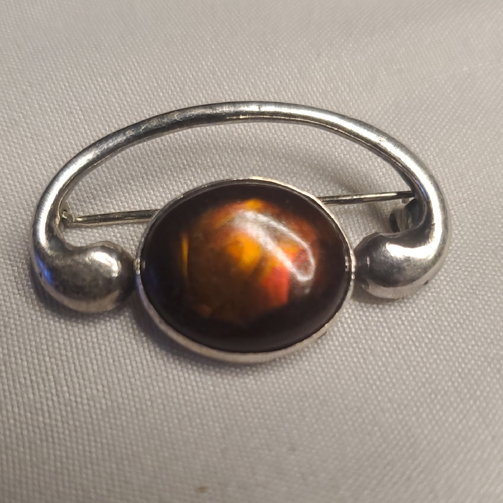 Vintage Silver Agate Brooch